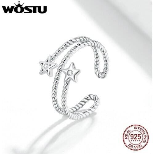 Wostu New Arrival 925 Sterling Silver Stackable Star Open Finger Rings Double Star Rings for Women Jewelry Gift DXR718