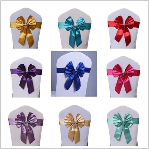 10pieces Wedding Satin Chair Sashes Spandex Chair Sashes Stretch Band Bow Tie Butterfly Party Hotel Show Decoration