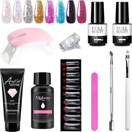 10pcs Poly UV Gel For Extension With 6W UV LED Lamp Poly Nail Gel Kit Clear Acrylic Builder UV Gel Polish Quick Building Gel