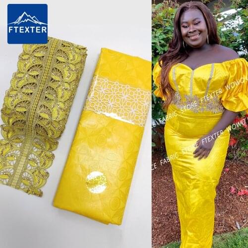 5+5 Yards 2021 New Style African Lace Fabric Basin Riche Brocade And Ribbons For DIY Shiny Gold Powder Cotton Material Sewing