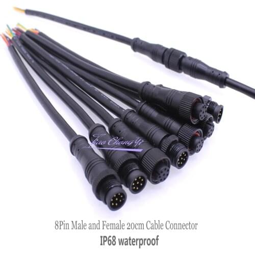 5Pairs/ 50Pairs 8Pin 24AWG Black Waterproof IP68 Male and Female 20cm Cable Connector