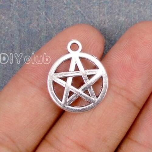 70pcs-Supernatural Pentagram Charms, Antique Tibetan Silver 2 Sided Pentagram charm pendants, Star 20x16mm