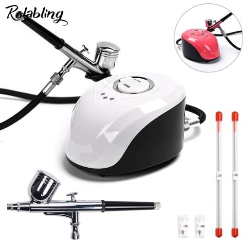 Rolabling Dual Action 0.2/0.3/0.4mm Nozzle Airbrush Kit Compressor With Air Brush Paint Spray Gun For Nail Art Make Up Air-brush
