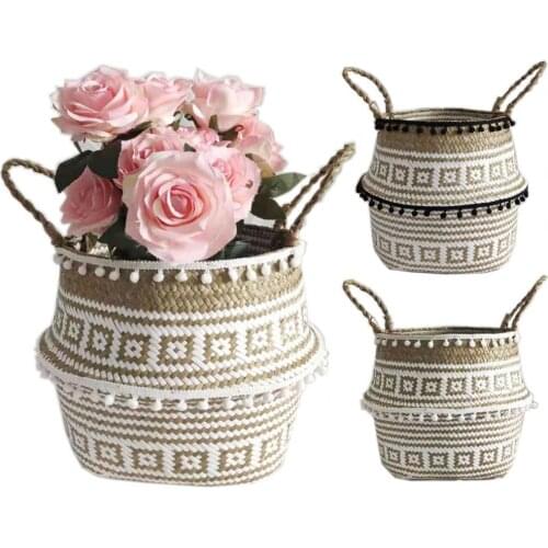 Seagrass Storage Basket Patchwork Wicker Rattan Haning Flower Pot Plant Dirty Laundry Toy Container