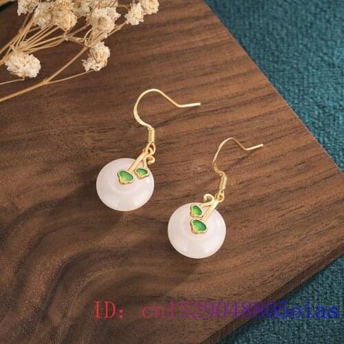White Jade Doughnut Earrings Chalcedony Gemstone Amulet Fashion Women Crystal Charm Agate 925 Silver Natural Zircon Jewelry