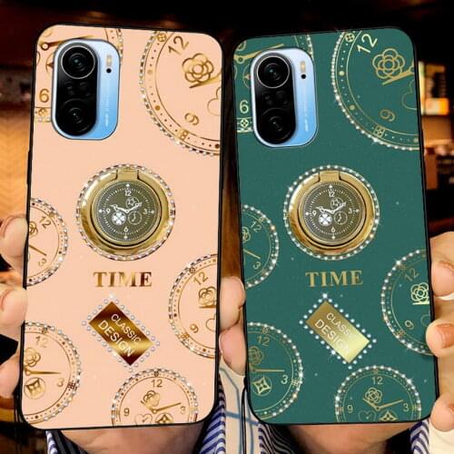 Bling Diamond Holder Case for Redmi K40 Pro Case Redmi Note 9T Slim Watch Rhinestone Stand Ring Cover For Redmi Note 8 Pro