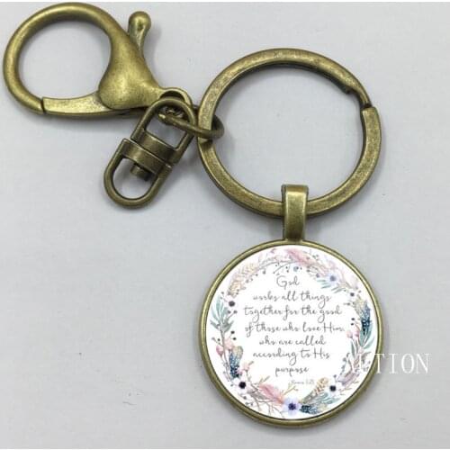 YAUTION God Works All Things Together for the Good of Those who Love Him Romans 8 28 Bible Verse Keychain Christian Jewelry Gift