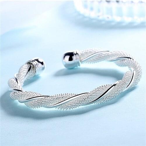 Pure Silver Cuff Bangle Bracelets For Women Twisted Charm Bangles Pulseira Femme 2020 Fashion Jewelry Accesories Party Gifts