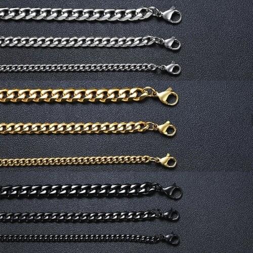 Yobest Men Simple Stainless Steel Cuban Link Chain Necklaces for Male Jewelry Solid Gold Black Tone Gifts Miami Curb ChaiN