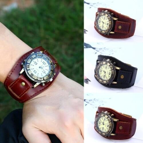 Vintage Women Men Punk Bracelet Quartz Watch Men Casual Number Design Faux Leather Round Dial Quartz Wrist Watch Clock men watch