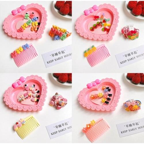 17 Pcs/Box Baby Girls Cute Cartoon Flower Fruit Scrunchies Rubber Bands Hairpins Children Sweet Hair Clips Kids Hair Accessories
