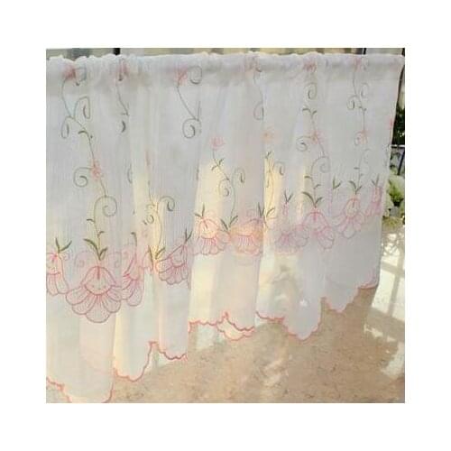 Double fresh embroidered coffee curtain small half curtain kitchen curtain cabinet door lintel through rod curtain