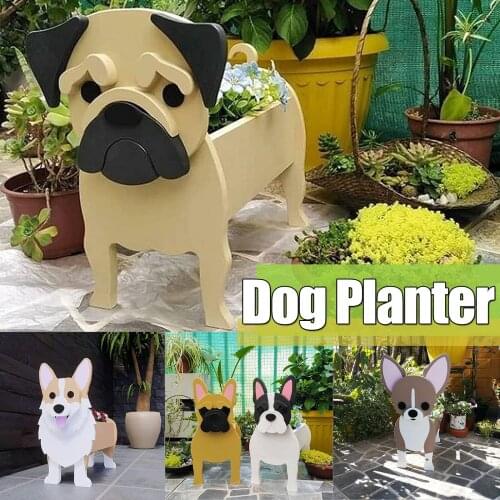 Dog Planter Animal Shaped Cartoon Succulent Planter Wooden Flower Pot Decor Succulent Planter Decor Crafts Potted Pottery