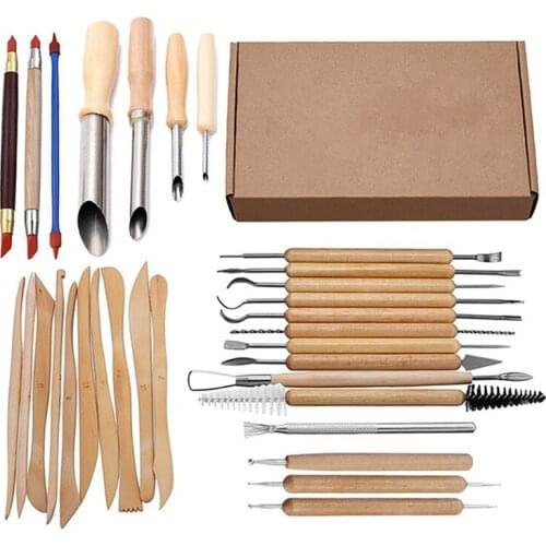 GTBL 31Pcs Arts Crafts Clay Sculpting Tools Set Carving Tool Kit Pottery & Ceramics Wooden Handle Modeling Clay Tools