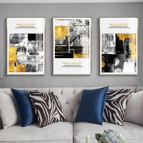 Canvas Painting Abstract Modern Style Gold Black White Wall Art Canvas Poster Paint Picture for Living Room Bedroom Home Decor