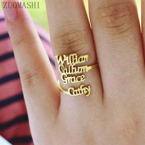 Custom Name Ring Stacking Four Names Ring Meaningful Mother Gift Family Names Jewelry Personalized Multiple Name Ring For Mom