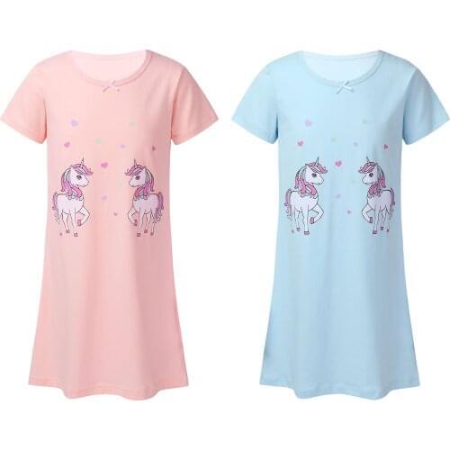 Summer Children Princess Nightgowns Girls Pajamas Night Dress Cotton Kids Sleepwear Short Sleeves Cute Cartoon Print Nightdress