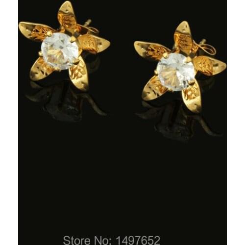 Small Size Ethiopian/African Gold Crystal Flower Earrings Gold Color Stud Earrings Fashion Jewelry For Women Girls