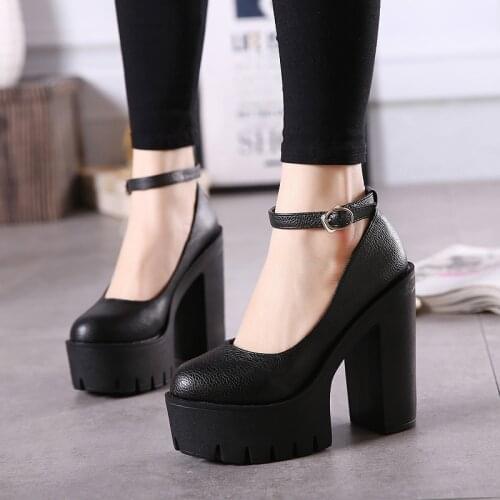 2021 new spring autumn casual high-heeled shoes sexy ruslana korshunova thick heels platform shoes pumps Black White Size 42
