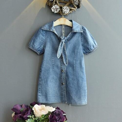 New Puff Sleeve Toddler Baby Girls Dresses V-neck Denim Short Dress Princess Denim Party Dresses for Kids Girls Summer Dress