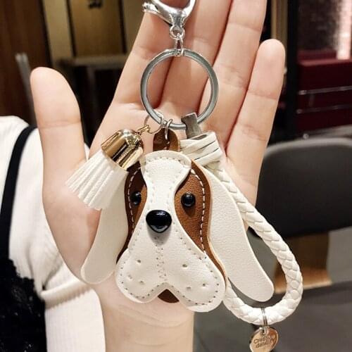 The New Creative Cute tassel bag Handmade PU Leather Puppy Doll Keychain Animal Key Chain Women Bag Charm Pendant Accessories Fa