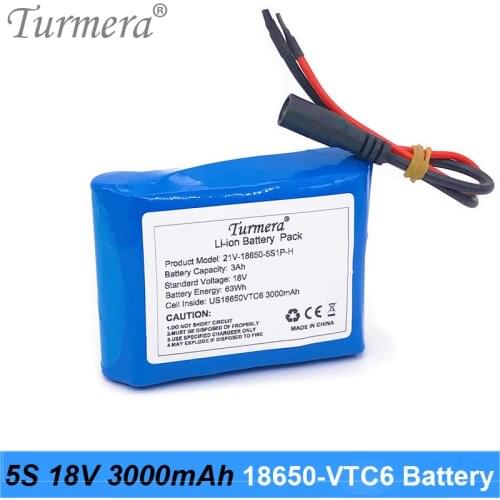Turmera 18V 21V 3000mAh Reachargeable Lithium Battery US 18650VTC6 3000mAh 30A Battery with 5S BMS for 18V Screwdriver Battery
