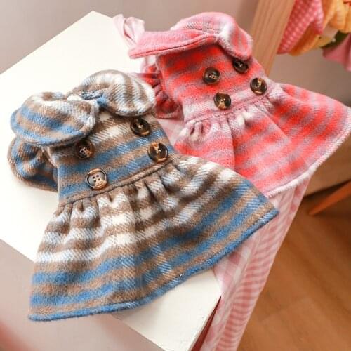 Princess Puff Sleeve Pet Dog Clothes Cat Princess Doll Collar Skirt Puppy Plaid Fashion Costume Button Decor