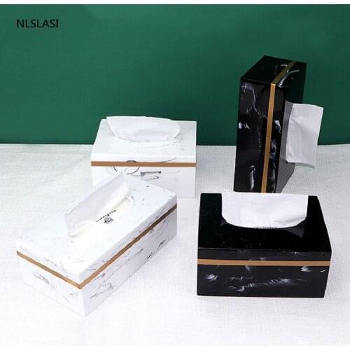 Simple Marble Pattern Resin Tissue Box Home Living Room Kitchen Bathroom Accessories Table Ornament Multifunctional Storage Box