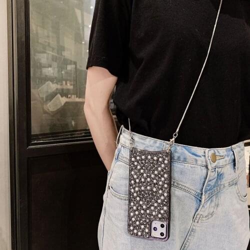 Luxury pearl chain crossbody Cell Phone Case Neck Strap Rope lanyard For iPhone 11 pro MAX 6 7 8 Plus XR XS MAX Cord Back Cover