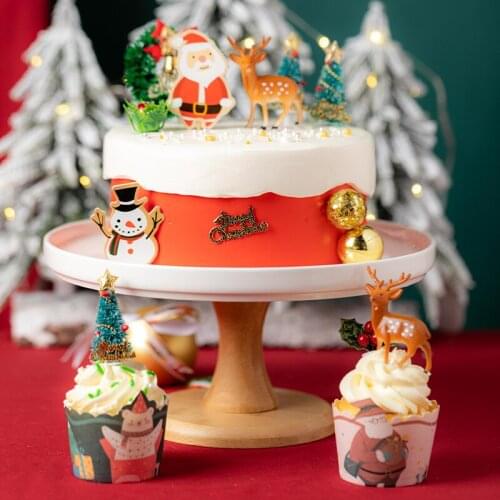 Christmas Tree Flower Cake Insert Card 3 Mixed Holiday Birthday Party Decoration Accessories Supplies