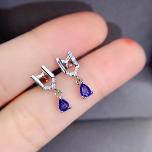 Most Popular Natural and Real Sapphire Earring 925 Sterling Silver Fine Jewelry For Men Women