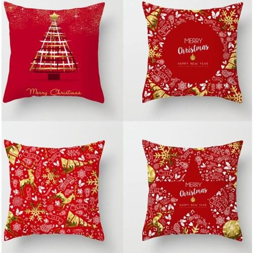 Merry Christmas Decor Throw Pillow Case 4PCS Red Gold Cushion Covers for Home Sofa Chair Decorative Pillowcases