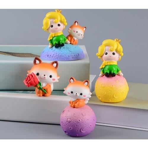 Koteta The Little Prince with Fox Resin Home Decoration Figurine Kids Toy Birthday Gift Miniature Astronaut Craft for Boys