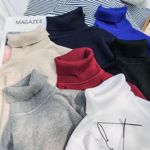 Mens Solid Color Turtleneck Sweaters Casual Oversize Woman Sweater Streetwear Korean Male 2020 Winter Pullovers