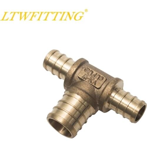 LTWFITTING Lead Free 1/2" x 1/2" x 3/4" PEX Tee, Brass Crimp PEX Fitting
