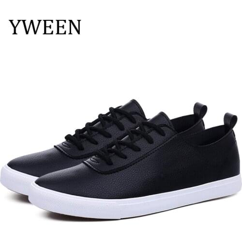 YWEEN Mens New Casual Shoes Men Leather Flats Lace-Up Shoes Simple Stylish Comfortable Soft Male Shoes