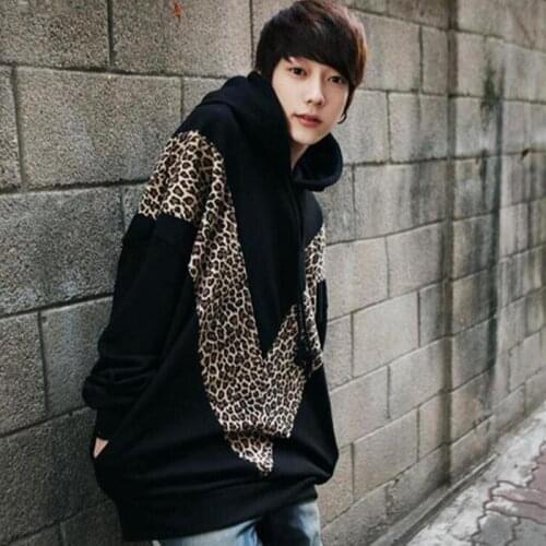 S-4XL Winter New Plus Velvet Thicken Nightclub Mens Trendy Leopard Hooded Loose Bat Shirt Oversize Coat Korean