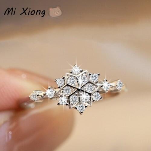 Mi Xiong rings for women 925 sterling silver wedding trendy snowflake diamond light luxury noble unique lady cute brand jewelry