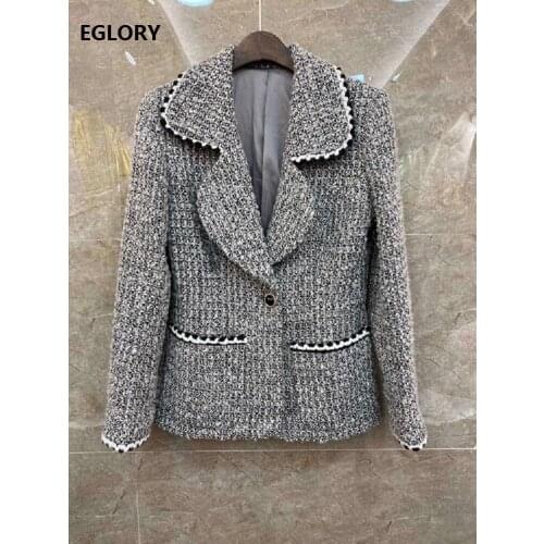 2021 Spring Autumn Fashion Wool Blazer Coats High Quality Women Color Block Patchwork Long Sleeve Casual Grey Blazer Outwears