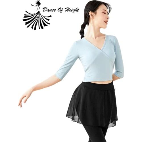Women Modern Dance Crop Top Sexy V Neck Yoga Shirt Half Sleeve Modal Belly Dance Practice Clothing Adult Latin Dance Wear M/L/XL