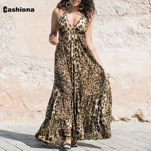 Plus size 4xl 5xl Women Long Maxi Dresses Sexy V-neck Femme Summer New Fashion Streetwear Retro Leopard Print Dress Vestidos