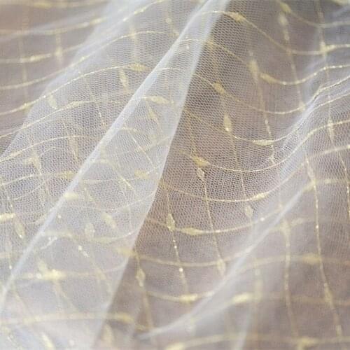 Gold Thread Net Lace White Mesh Gauze Fabric DIY Veil Skirt T-shirt Wedding Dress Clothing Fabric Wedding Stage Decoration