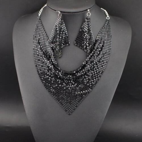 Gold Choker Necklaces Fashion Shining Rhinestone Metal Slice Bib Earrings Party Wedding Indian Jewelry Sets Scarf Necklace