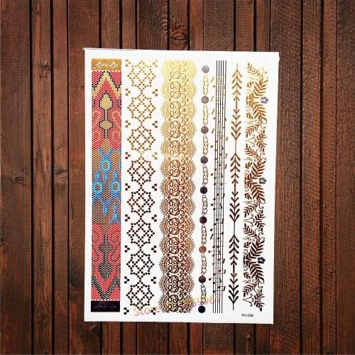 1PC Hot Snake Skin Henna Temporary Tattoo Large Gold Bracelet Metallic Tattoo Stickers AYH-056 Leaf Music Fake Waterproof Tatoos
