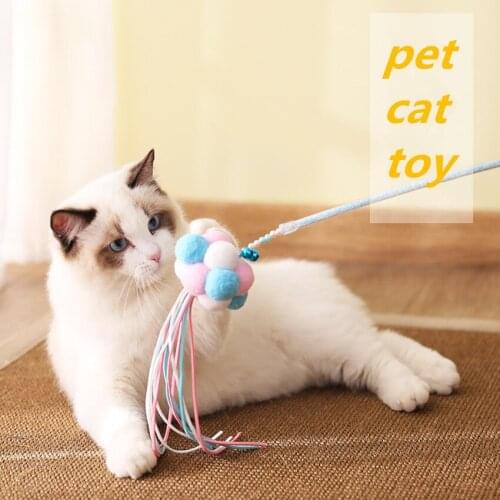 1PCS Pet Cat Handmade Feather Pompon Bal Funny Pet Bell Toy Interactive Toys Fairy Tassel Tease Cats Rods