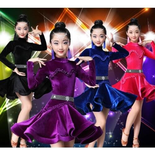 2018 girls latin dresses for dancing ballroom dance dress rumba samba velvet children samba cha cha tango skirt standard salsa