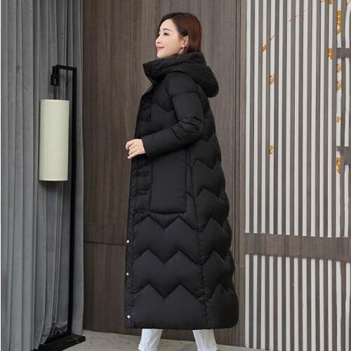 2020 Womens Winter Parkas Thick Loose X-long Jacket Women Stand Collar Solid Hooded Plus Size Horn Button Big Pockets Outwear