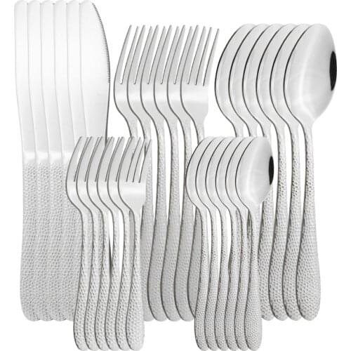30pcs/6set Sliver Dinnerware Cutlery Set Stainless Steel Set Flatware Knives Dessert Fork Coffee Teaspoons Kitchen Tableware Set