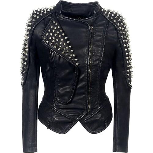 6XL Autumn Spring Women Motorcycle Biker Faux Leather Jacket Large Size Female Black Short Punk Rivet Big Size PU Coat Oversized