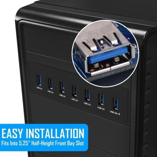 7 Port USB 3.0 Hub 5Gbs 5.25inch CD-ROM Drive Bay CD ROM Front Panel for Computer Case+USB 3.0 19-pin Header to Type-A Male Cabl